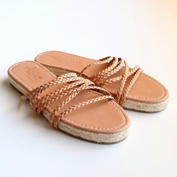NEW Madewell Kathryn Tan Leather Braided Strappy Espadrille Sandals / Slides - Picture 5 of 16